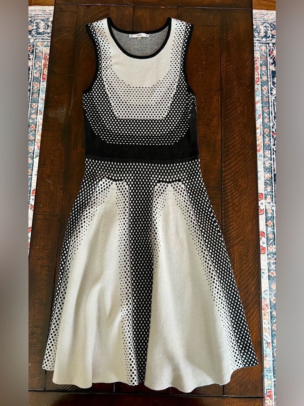 Sioni Black White Knit Fit & Flare Sweater Dress M Cotton Viscose Sleeveless